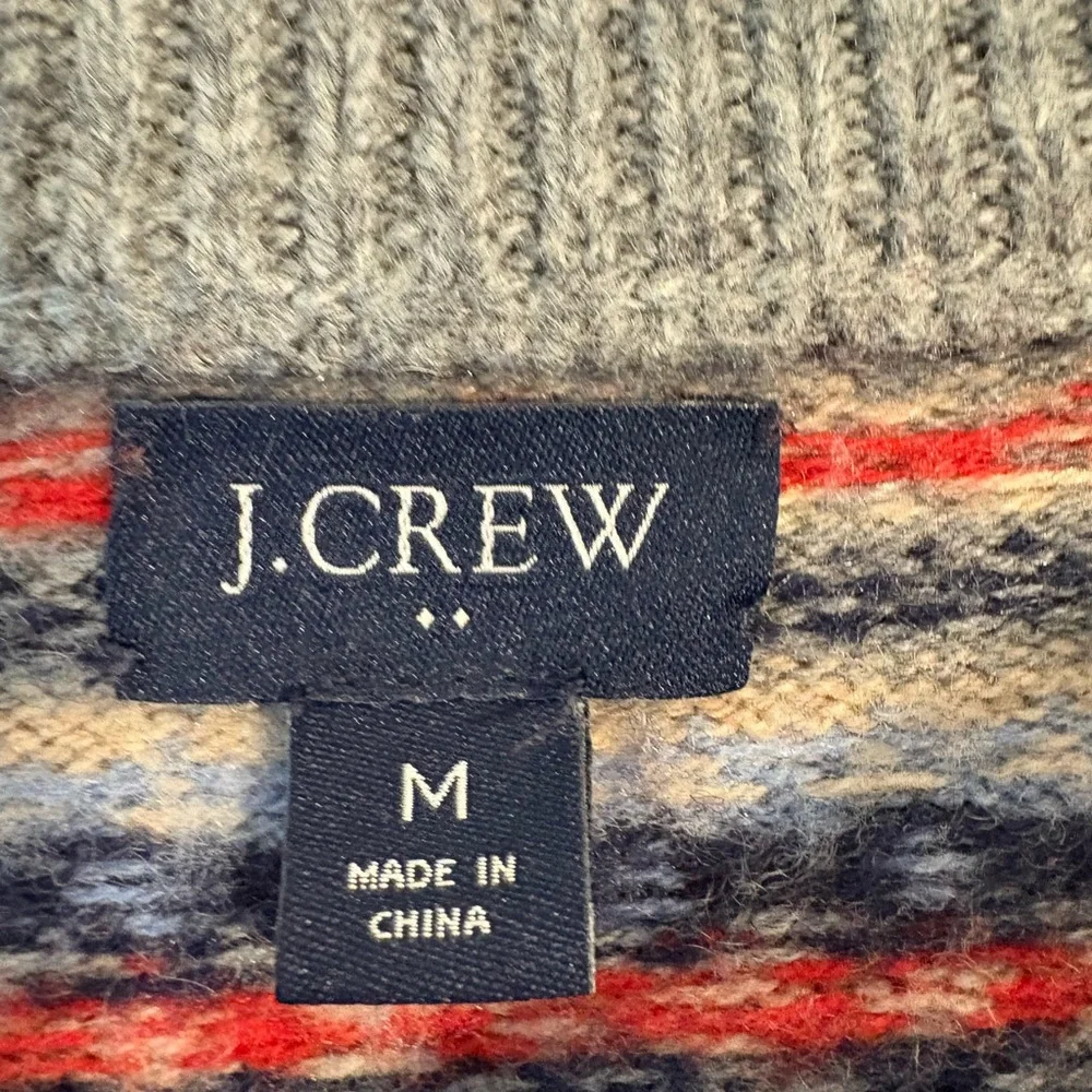 J.Crew Men's Gray and Red Fair Isle Striped Lambswool blend Sweater Size Medium